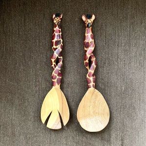 Two Wooden Salad Mixing Spoons